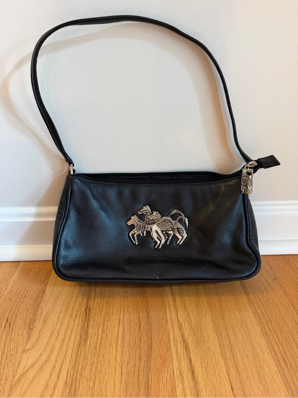 Laurel Burch Black Genuine Leather Horse/ Equestrian Shoulder Crossbody Bag